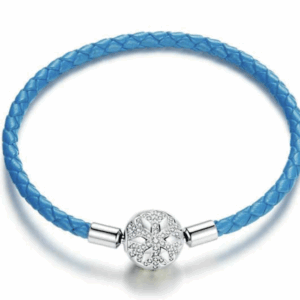CZ SNOWFLAKE CLASP LEATHER BRACELET