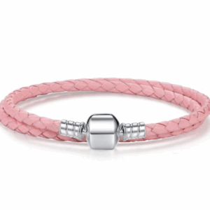 PLAIN CLASP PINK DOUBLE LEATHER BRACELET