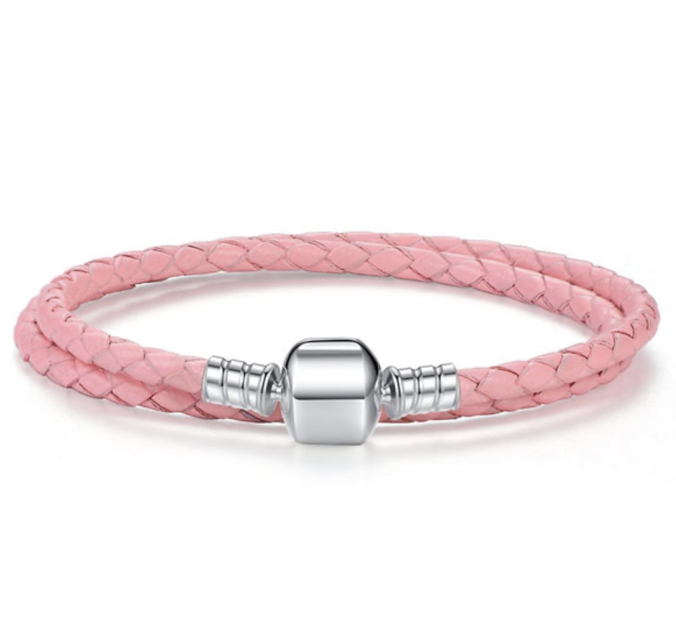 PLAIN CLASP PINK DOUBLE LEATHER BRACELET